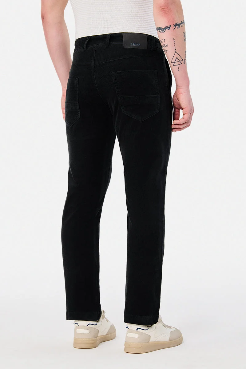 Snitch Black Comfort Fit Stretch Corduroy Chinos for Men | Best Price UAE